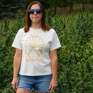 Crafted in Colorado Ladies Shirt – Vintage White with Golden Yellow Design