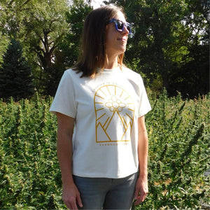 Crafted in Colorado Ladies Shirt – Vintage White with Golden Yellow Design