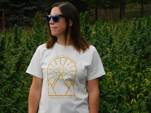 Crafted in Colorado Ladies Shirt – Vintage White with Golden Yellow Design
