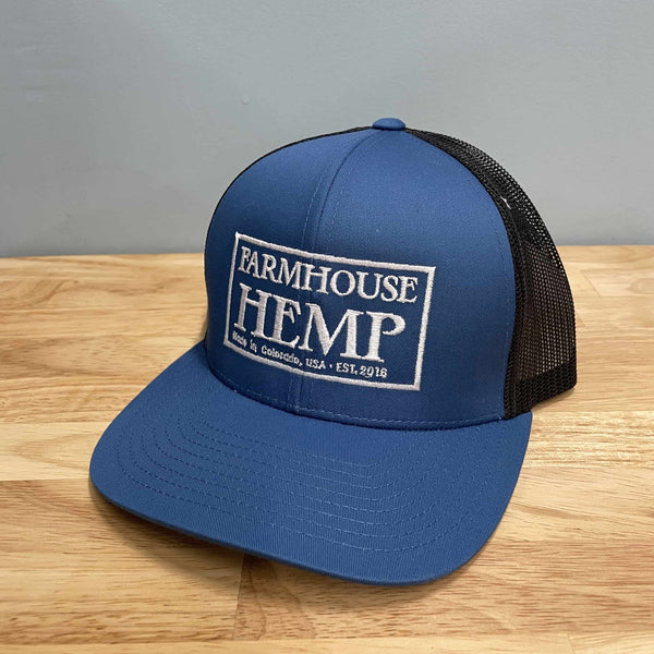 blue farmhouse hemp hat