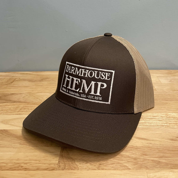 brown and tan farmhouse hemp hat